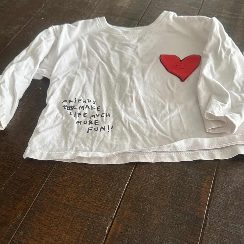 Zara White Long Sleeve Tee with Red Heart